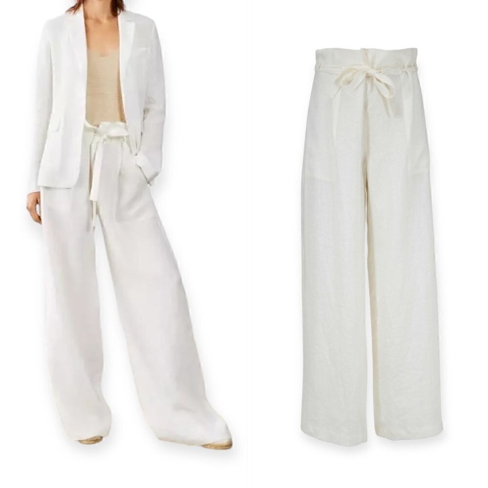 NILI LOTAN Esmae Linen Wide-leg Pants In White, Size M, New with tag
